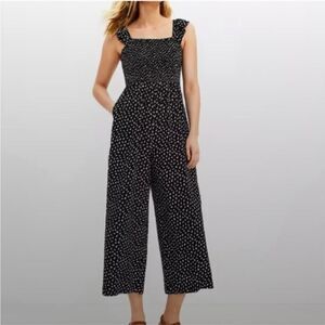 LOFT Black and White Polka Dot Jumpsuit with Square Neckline